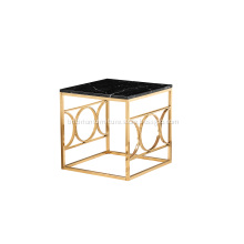 Luxe Gold Corner Table with Marble-Pattern Top